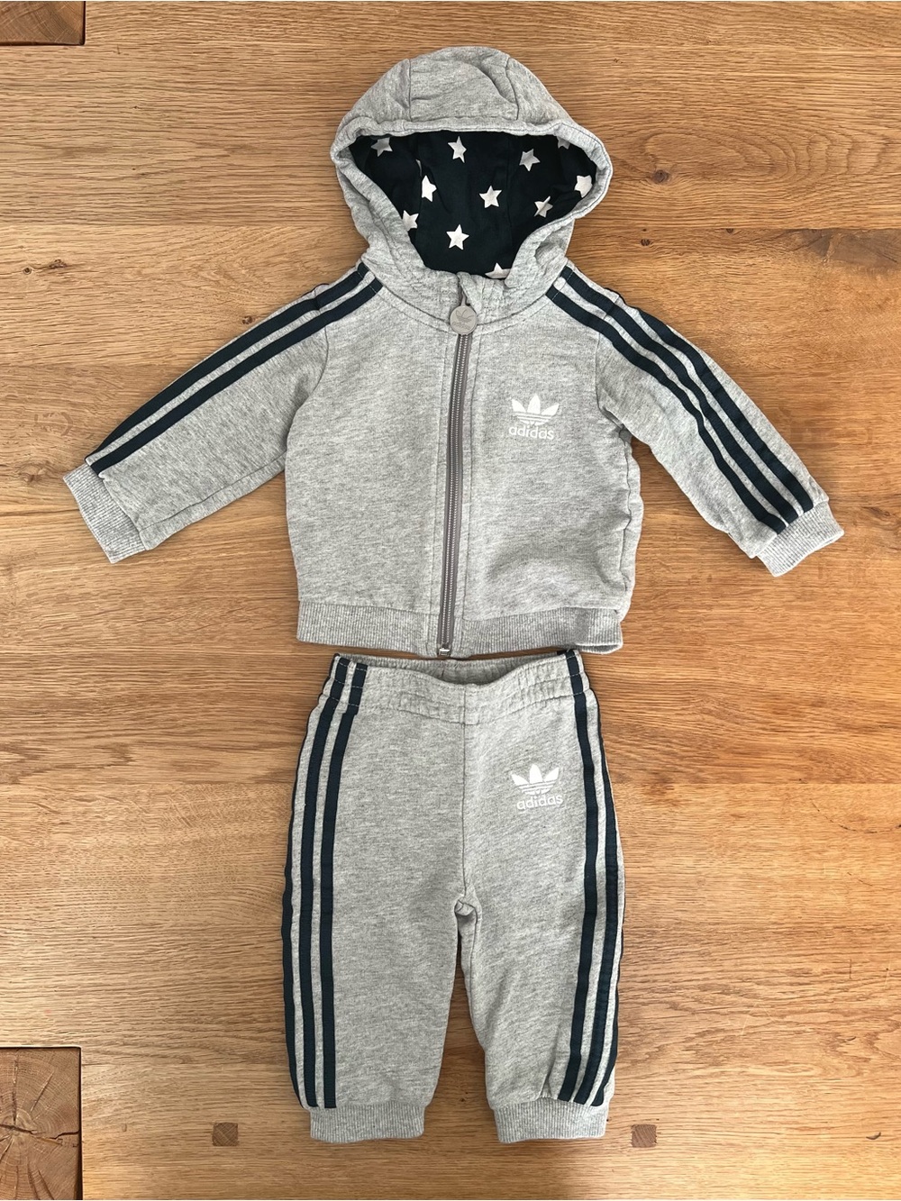 adidas Gray Baby Hoodie & Joggers Set Sweatsuit Navy Stripes Stars Americana 6M
